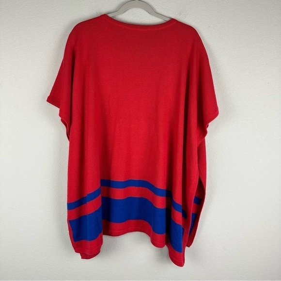 Draper James Red Blue Wool Blend Poncho Cape One Size - Picture 4 of 7